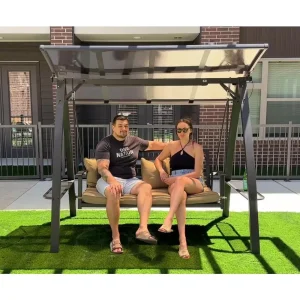 Porch Swing with Adjustable PVC Canopy